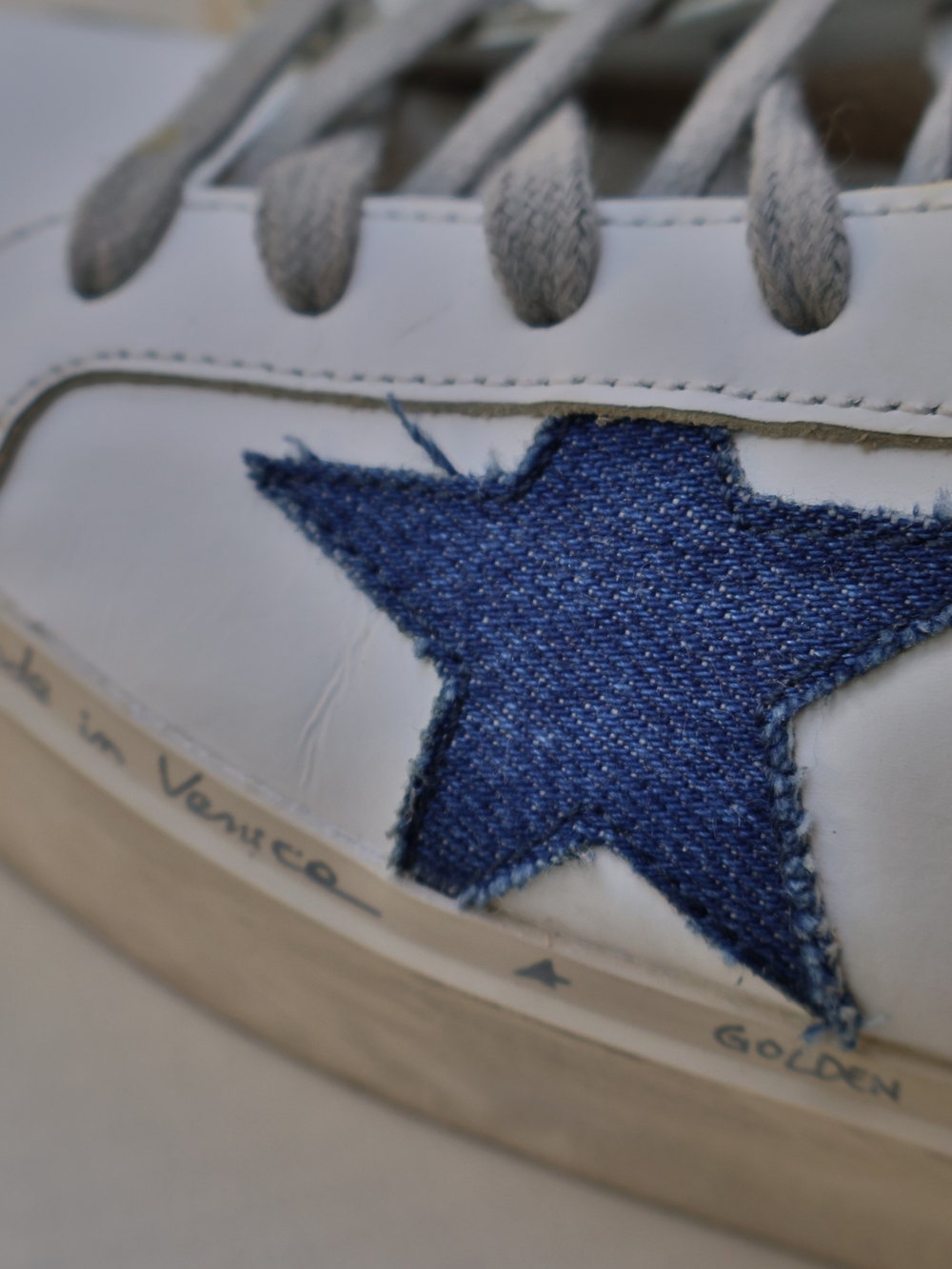 Golden Goose Hi Star Sneakers White Leather Navy Star Pink Tab Size 39 EU 8.5 US - Picture 17 of 17